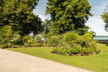 Mainau, Almanya, 20 Temmuz 2023 Büyüleyici çiçekler ve güzel bir parktaki farklı tarlalar