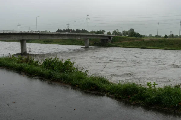 Bendern Liechtenstein August 2023 Starkes Hochwasser Rhein Während Eines Heftigen — Stockfoto