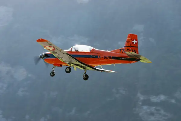 Mollis Suíça Agosto 2023 Pilatus Aeronave Parte Pista — Fotografia de Stock