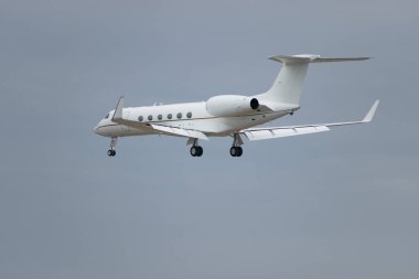 Zürih, İsviçre, 15 Ocak 2024 Dünya Ekonomik Forumu sırasında 14. piste yaklaşan iş uçağı