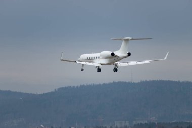 Zürih, İsviçre, 15 Ocak 2024 Dünya Ekonomik Forumu sırasında 14. piste yaklaşan iş uçağı