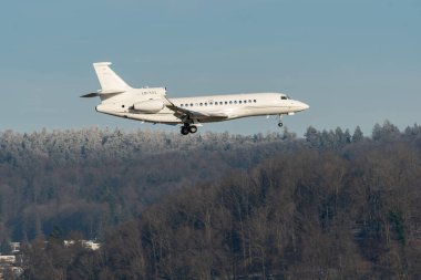 Zürih, İsviçre, 14 Ocak 2024 LN-XAX Sundt Hava Savunma Şahini 8X uçağı Davos 'taki dünya ekonomik forumu sırasında 14. piste iniyor.