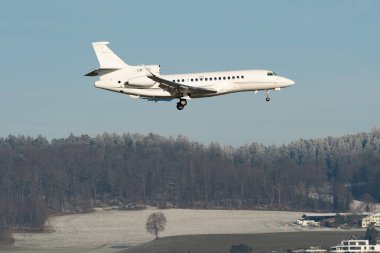 Zürih, İsviçre, 14 Ocak 2024 LN-XAX Sundt Hava Savunma Şahini 8X uçağı Davos 'taki dünya ekonomik forumu sırasında 14. piste iniyor.