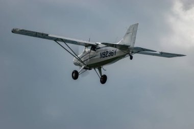 Wangen-Lachen, Switzerland, May 26, 2024 N-9236Y Maule MX-7-160 propeller plane is departing from a small airfield clipart