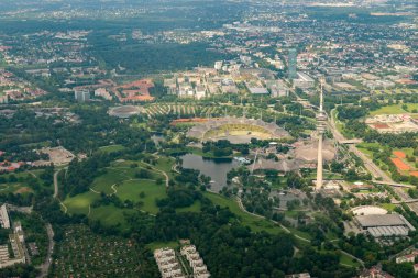 Munich, Germany, August 4, 2024 View at the olympic stadium in the city center during a flight in a small plane clipart