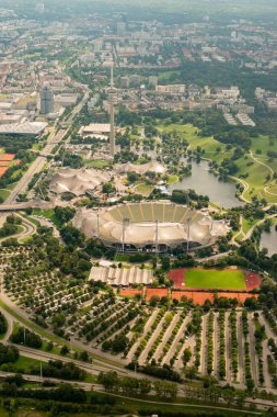 Munich, Germany, August 4, 2024 View at the olympic stadium in the city center during a flight in a small plane clipart