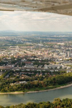 Ludwigshafen, Germany, September 15, 2024 View over the city center during a flight in a small plane clipart