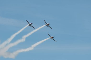 Ren Vadisi, Saint Gallen, İsviçre, 30 Mayıs 2025 Pilatus PC-7 Subito Ekibi Hoher Kasten Dağı 'nın tepesinden görülen bir hava gösterisinde sahne alıyor.