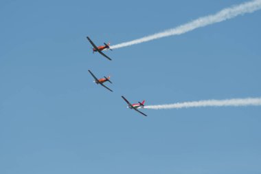 Ren Vadisi, Saint Gallen, İsviçre, 30 Mayıs 2025 Pilatus PC-7 Subito Ekibi Hoher Kasten Dağı 'nın tepesinden görülen bir hava gösterisinde sahne alıyor.