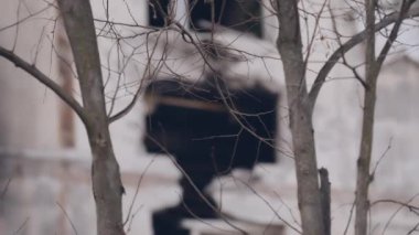 Kharkiv şehri. Ukrayna 'yı işgal eden Ruslar tarafından yıkılan bir yerleşim yeri.