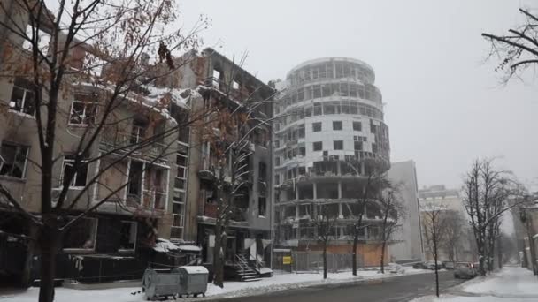 Kharkiv City Residential Building Destroyed Russians Who Invaded Ukraine — Video Stock