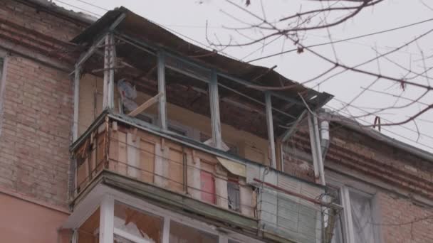 Rezidenční Budova Poblíž Kyjeva Zničená Rusy Ukrajině Město Vyšgorod — Stock video