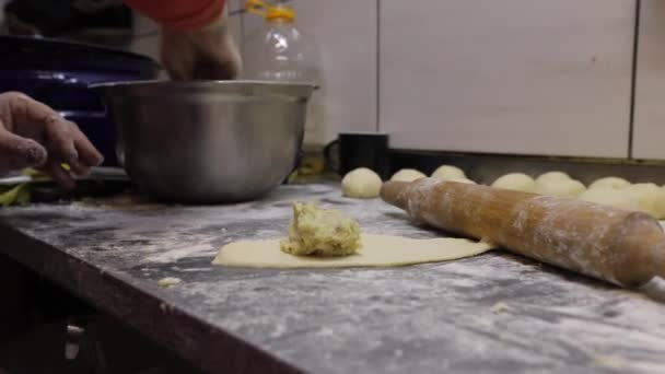 Bir Kadın Hamur Mayasından Turta Yapar Mutfakta Turta Pişiriyorum — Stok video