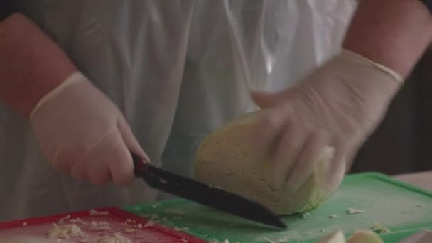 Bıçakla Lahana Kesen Kadının Yakın Plan Görüntüsü — Stok video