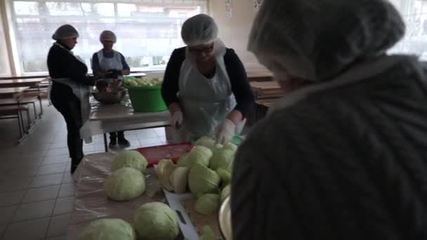 Kyiv Ukrayna Ocak 2023 Mutfakta Lahana Kesen Kadınların Yakın Görüntüsü — Stok video