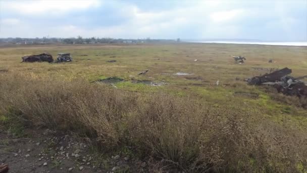 Câmpul Luptă Lângă Kherson Ucraina Vehicule Blindate Distruse — Videoclip de stoc