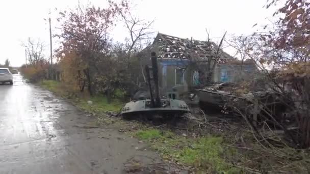 Prywatny Dom Zniszczony Przez Rosyjskich Drani Ukrainie Region Chersonia — Wideo stockowe