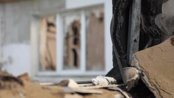 Prywatny Dom Pod Kijowem Zniszczony Przez Rosyjskich Drani Ukrainie — Wideo stockowe