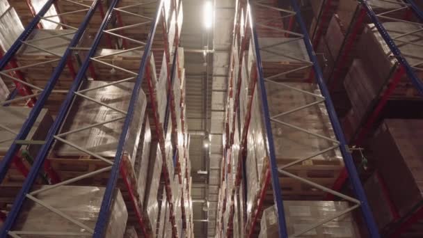 ニューヨーク アメリカ 2022年9月 流通センター 箱が付いている産業倉庫の中の棚の流れ — ストック動画