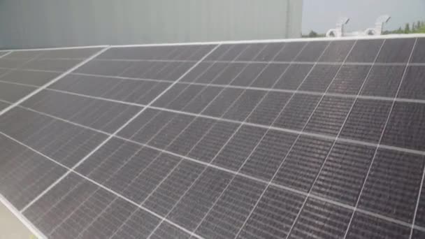 Granja Energía Solar Moderna Techo Del Almacén Filas Paneles Fotovoltaicos — Vídeos de Stock