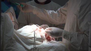 Kyiv, Ukrayna, 12 Mayıs 2022. Doktorlar modern ameliyathanede ameliyat yapıyorlar.