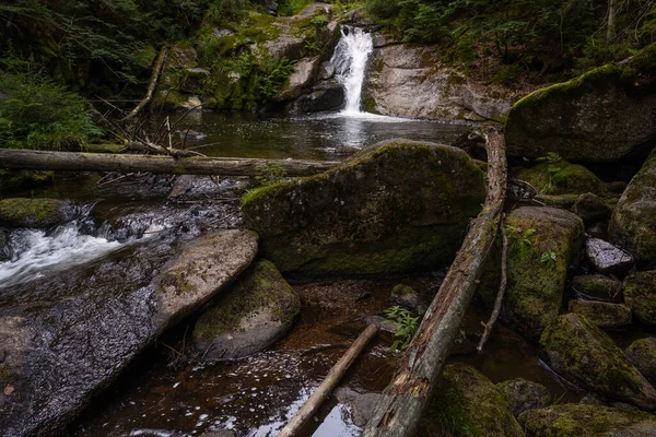 Incroyable Cascade Cachée Profondément Dans Les Montagnes Jizera République Tchèque — Photo