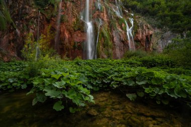 Hırvatistan 'daki Plitvice gölleri ve şelalelerinin inanılmaz doğası ve güzelliği.