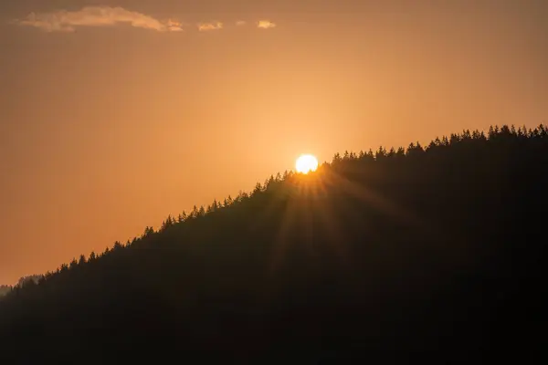 Bohemya 'nın derinliklerindeki ormanda destansı bir gün doğumu. Güneşin ufuktan yükselip tüm gökyüzünü renklendirdiği ne kadar sakin ve huzurlu bir an..