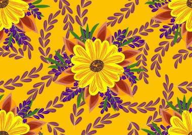 22092605 Floral scribble seamless on yellow background,Seamless pattern with floral scribble motifs.Hand drawn with scribble textures and floral elements.Floral scribble vector design for Fashion printing,Wrapping,Backgrounds and Crafts.