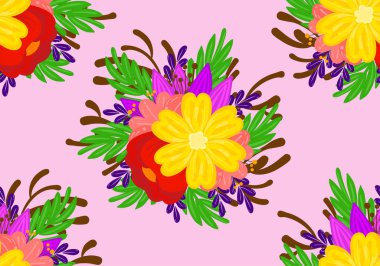 22100301 Floral scribble seamless on pink background,Seamless pattern with floral scribble motifs.Hand drawn with scribble textures and floral elements.Floral scribble vector design for Fashion printing,Wrapping,Backgrounds and Crafts.