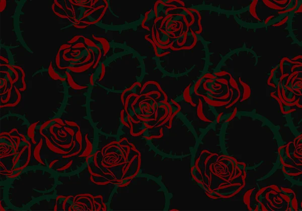 22093001 Rose Kritzelt Nahtlos Auf Schwarzem Hintergrund Nahtloses Muster Mit — Stockvektor