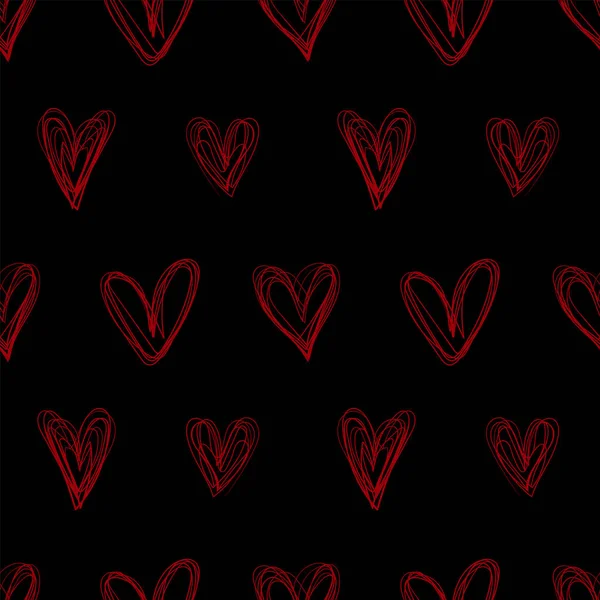 22101701心在黑色背景上写下无缝图案 在爱情概念上雕琢装饰心形 在背景上写下无缝线条 在时尚印刷 包装上写下心形图案 — 图库矢量图片