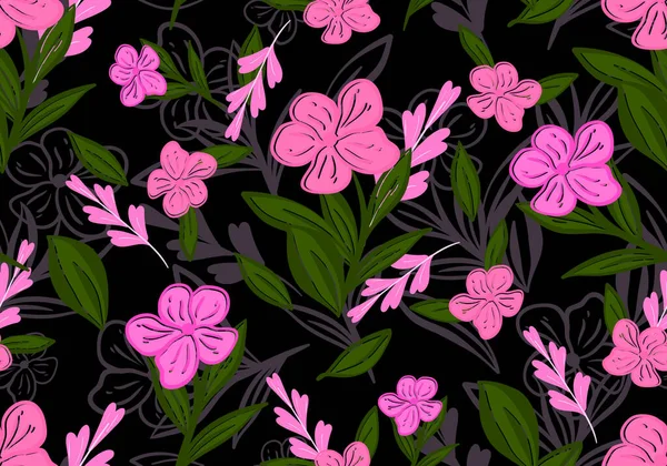 Siyah Arkaplanda 23031101 Çiçek Deseni Çiçekli Karalama Motifleri Karalama Dokuları — Stok Vektör