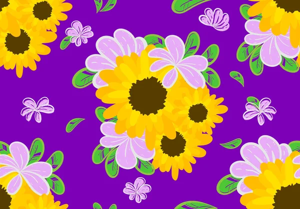 23050302 Florales Kritzeln Nahtlos Auf Lila Hintergrund Nahtloses Muster Mit — Stockvektor