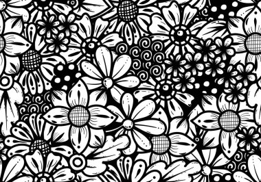 23121902 Çiçek ve karalama deseni, çiçek karalama motifleri, karalama dokuları ve çiçek unsurları ile çizilmiş el, Moda baskısı, Ambalaj, Arkaplan ve El sanatları için çiçek karalama vektör tasarımı,