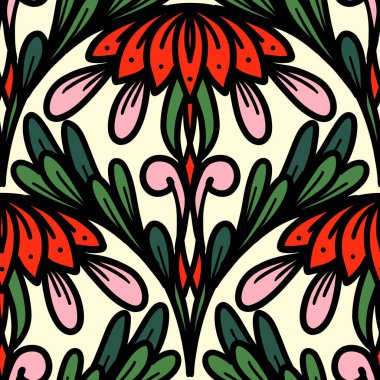 Kusursuz karalama deseni arka plan, motifler çiçek el çizimi, karalama biçimi, deniz tarağı deseni, dikişsiz çiçek deseni, baskı, ambalaj, arka plan ve el işi.