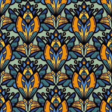 Kusursuz karalama deseni arka plan, motifler çiçek el çizimi, karalama biçimi, deniz tarağı deseni, dikişsiz çiçek deseni, baskı, ambalaj, arka plan ve el işi.