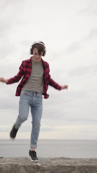 Handsome Positive Teenager Boy Dancing Outdoors — Stock Video