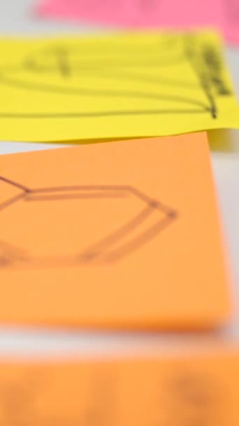 Closeup Adhesive Notes White Desk Scientist Brainstorming Concept — Stock Video