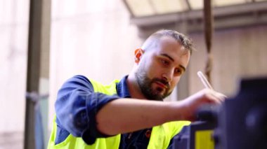 Makinede çalışan tamirciye yakın çekim. Fırça kullanan bir adam.