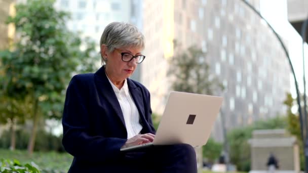 Video Horisontal Dari Seorang Pengusaha Wanita Dewasa Menggunakan Laptop Yang — Stok Video