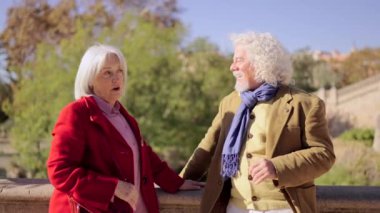 Yaşlı bir çiftin parkta sohbet ettiği bir video yaklaşıyor.