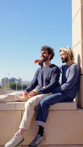 Homoszexuális Fiatal Pár Beszélget Egymással Két Férfi Pihen Élvezi Szabadban — Stock videók