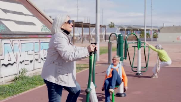 Grupo Mujeres Maduras Con Estilo Vida Activo Haciendo Ejercicio Aire — Vídeos de Stock