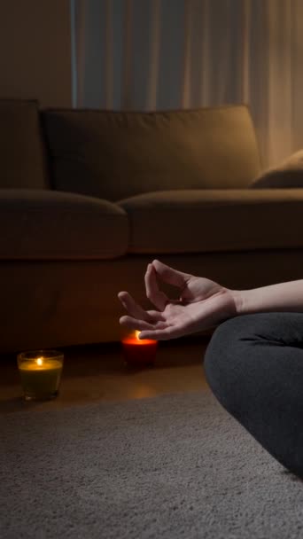 Closeup Hand Meditation Posture Night Mindfulness Concept Copy Space — Stock Video