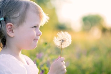 Güneş Işığı Alanında Çocuk Tutan Karahindiba Çocukluk Mucizesi