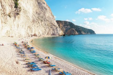 Lefkada, Yunanistan. Porto Katsiki plajı, İyon adaları.