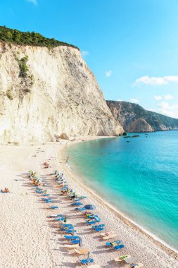 Lefkada, Yunanistan. Porto Katsiki plajı, İyon adaları.