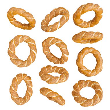 Simit-Bagel farklı açıları beyaz arkaplanda izole edilmiş yüksek kaliteli detaylar - 3d oluşturma