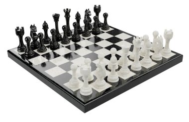 Marble Satranç Takımı beyaz arkaplanda izole edildi - 3B görüntüleme 
